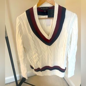 Brooks Brothers Cricket V Neck Sweater White, Navy, Burgundy Size M NWT